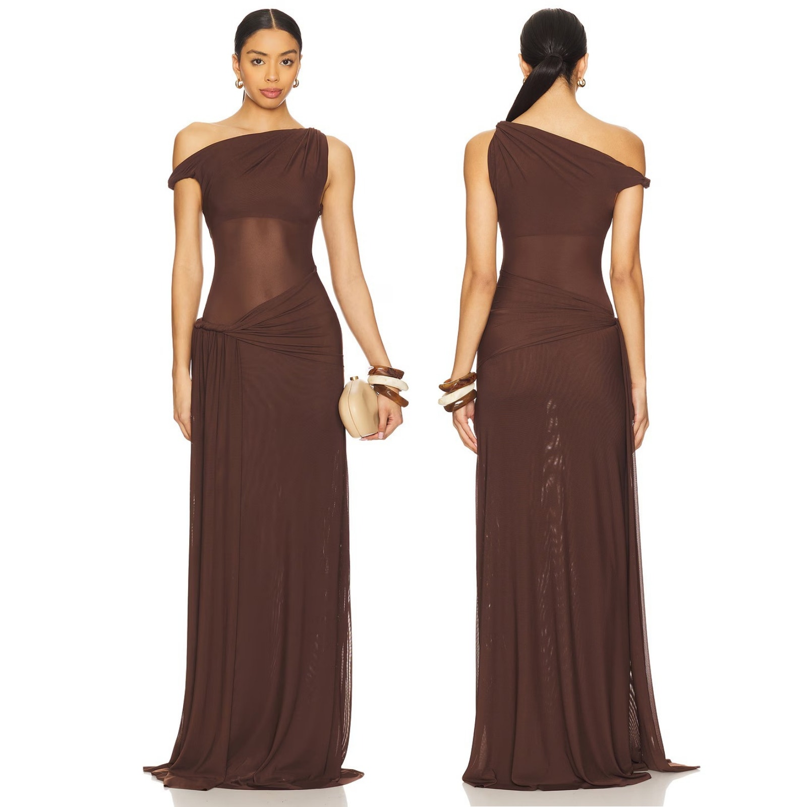 Misha Sisal Maxi Dress Draped Mesh Party Formal Prom Wedding Guest Gala Hoco Xxs — image 2 of 8